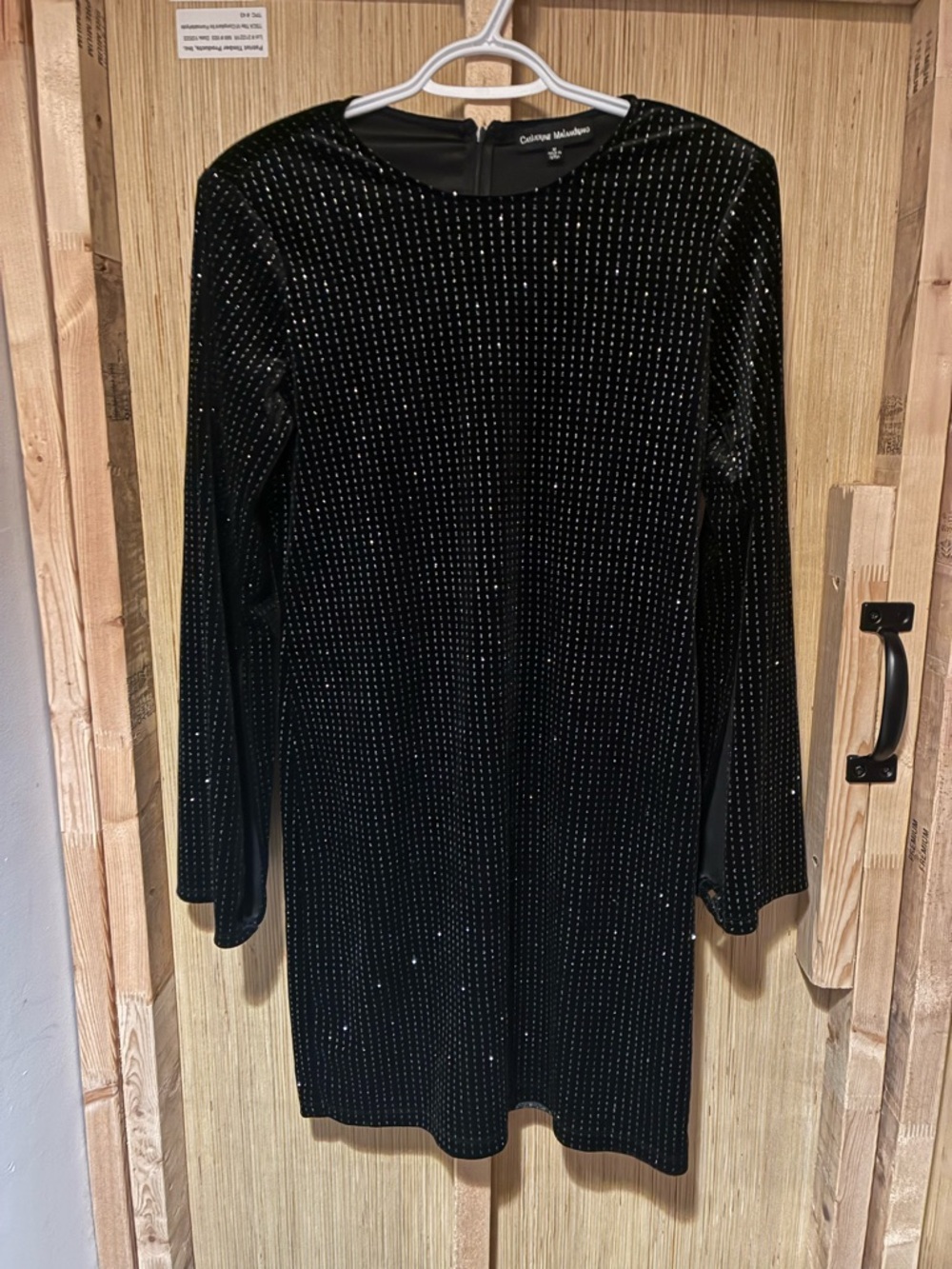 Black Velvet Long-Sleeve Dress with Sparkle Detail